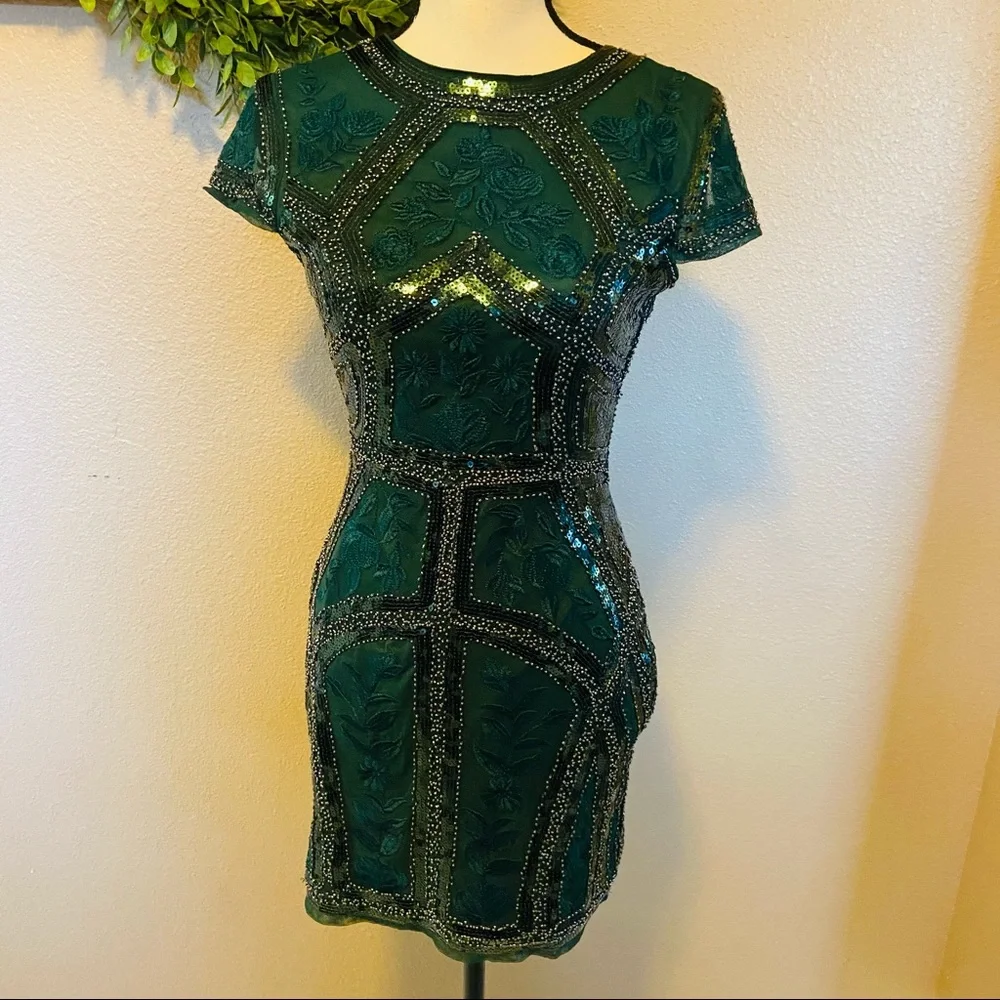 Lulu's Emerald Sequin Mini Dress - Picture 7 of 15